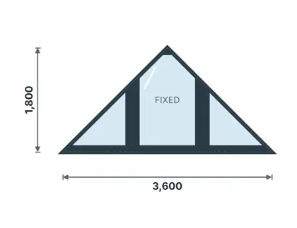AF-02 Gable triangle, 3 bays technical drawing, viewed from outside