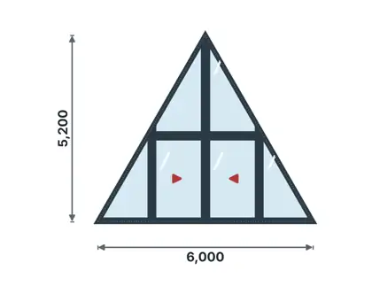 AF-04 A-frame front with sliding doors technical drawing, viewed from outside