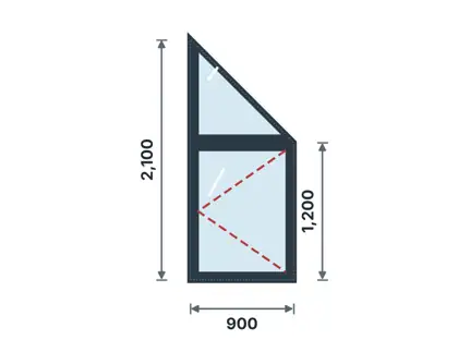 AF-05 Raked window with casement (handed) technical drawing, viewed from outside