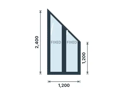 AF-06 Raked fixed window pair technical drawing, viewed from outside