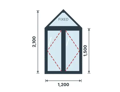 AF-07 House-shape (pentagon) window technical drawing, viewed from outside