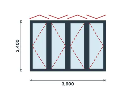 DB-01 Bi-fold door, 4 leaves technical drawing, viewed from outside