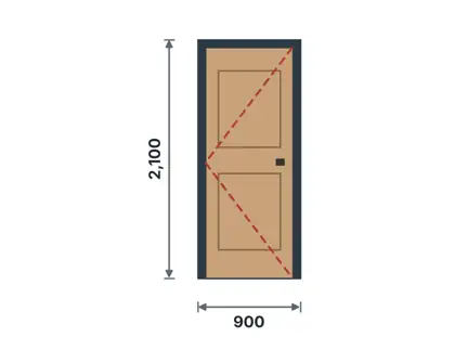 DE-01 Panelled entrance door technical drawing, viewed from outside