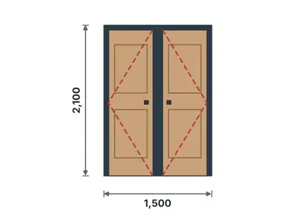 DE-04 Double entrance door technical drawing, viewed from outside