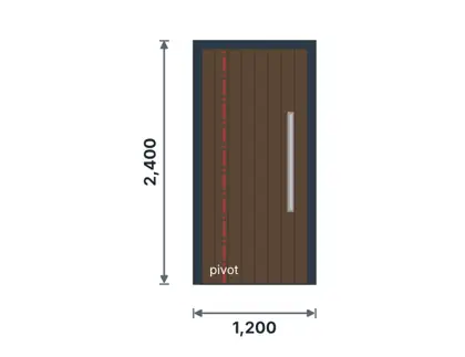 DE-06 Pivot entrance door technical drawing, viewed from outside