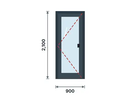 DH-01 Aluminium door – full glass infill technical drawing, viewed from outside
