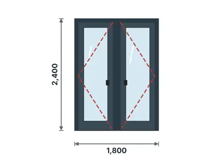 DH-03 Tall aluminium French doors technical drawing, viewed from outside