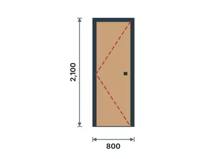 DI-02 Flush door, single technical drawing, viewed from outside