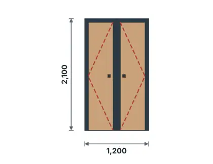 DI-04 Double flush door technical drawing, viewed from outside