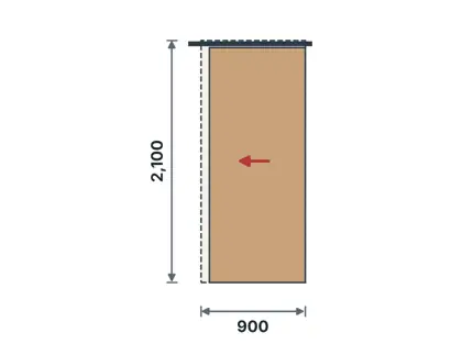 DI-05 Barn sliding door technical drawing, viewed from outside