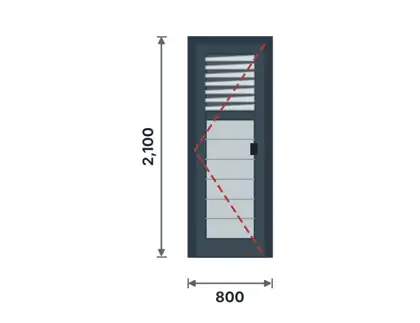 DL-04 Vented bathroom/WC door (louvres in leaf top) technical drawing, viewed from outside