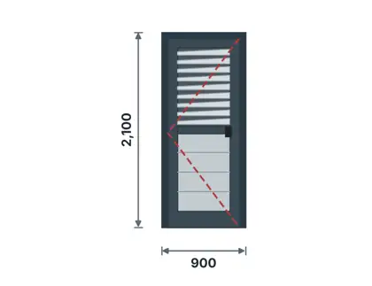 DL-05 Vented utility door (louvres top half) technical drawing, viewed from outside