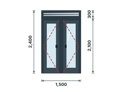 DL-07 Glazed French doors with louvre fanlight technical drawing, viewed from outside