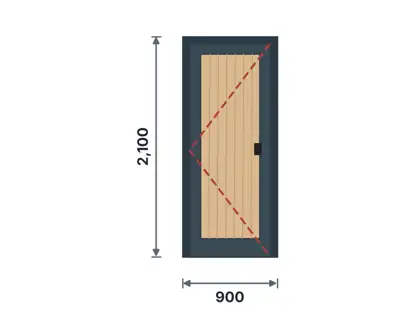 DM-01 Aluminium door – MDF panel infill technical drawing, viewed from outside