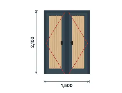 DM-02 Aluminium double door – MDF infill technical drawing, viewed from outside