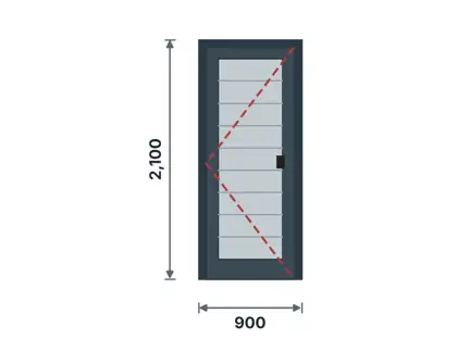 DP-01 Aluminium door – aluminium panel infill technical drawing, viewed from outside