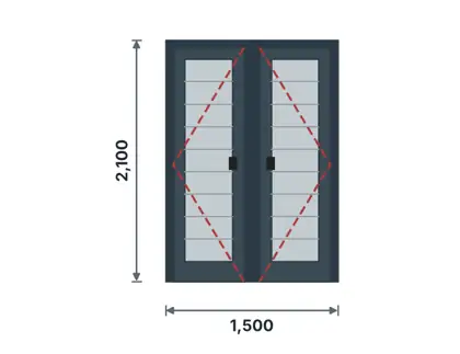 DP-02 Aluminium double door – aluminium panel infill technical drawing, viewed from outside