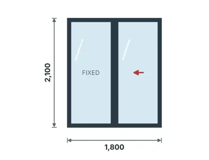 DS-01 Sliding patio door, 2 panels technical drawing, viewed from outside