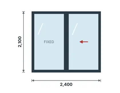 DS-02 Sliding patio door, 2 panels technical drawing, viewed from outside
