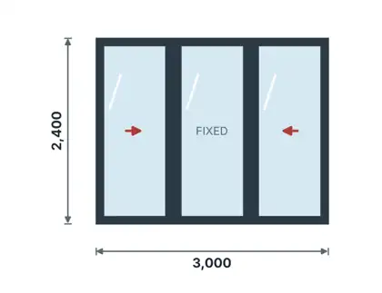 DS-03 Sliding door, 3 panels technical drawing, viewed from outside