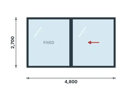 DS-05 Lift-and-slide door, 2 panels technical drawing, viewed from outside