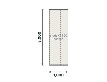 PD-02 Insulated drywall partition, tall technical drawing, viewed from outside