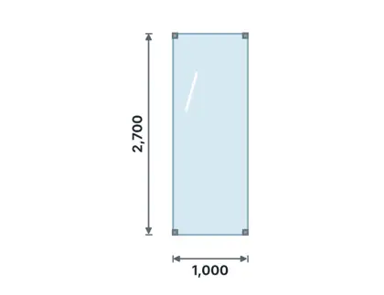 PF-01 Frameless glass partition technical drawing, viewed from outside