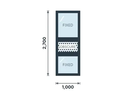 PG-03 Slim office partition with frosted band technical drawing, viewed from outside