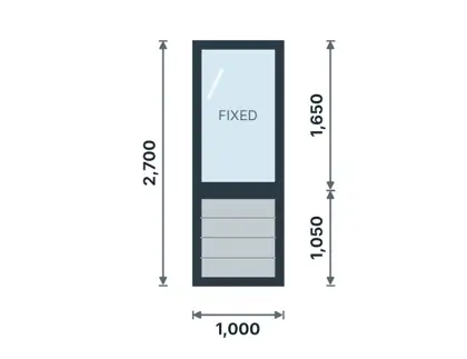 PH-01 Half-glazed partition, aluminium panel dado technical drawing, viewed from outside