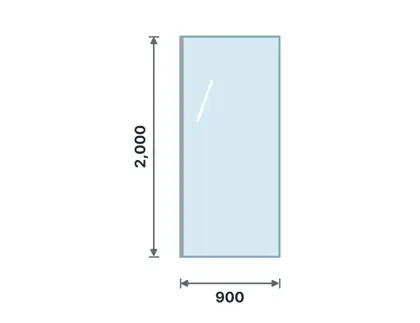 PS-01 Walk-in shower panel technical drawing, viewed from outside