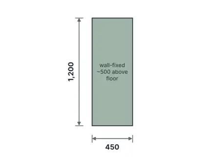 PT-02 Urinal privacy screen technical drawing, viewed from outside