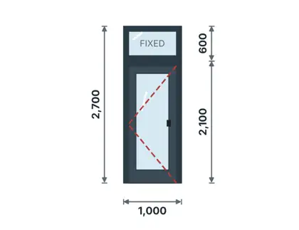 PX-01 Partition door module technical drawing, viewed from outside