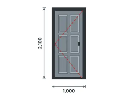 SD01-E Single steel door technical drawing, viewed from outside
