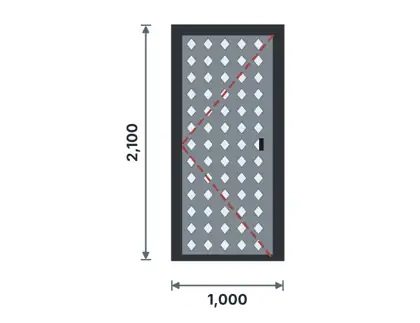 SD01-H Single steel door technical drawing, viewed from outside