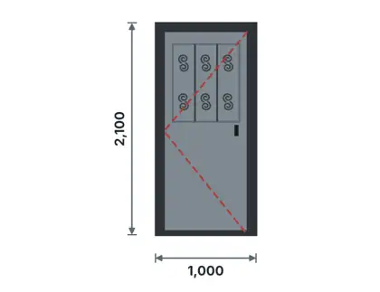 SD01-I Single steel door technical drawing, viewed from outside