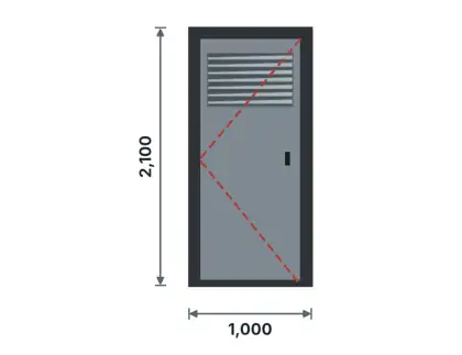 SD01-J Single steel door technical drawing, viewed from outside