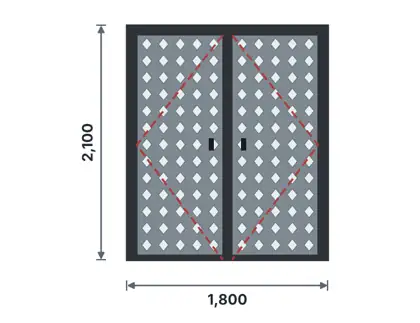 SD02-H Double steel door technical drawing, viewed from outside