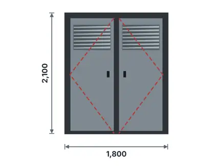SD02-J Double steel door technical drawing, viewed from outside