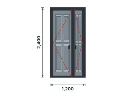 SD03-D Unequal double steel door – 4-panel embossed drawing