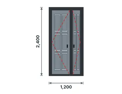 SD03-E Unequal double steel door technical drawing, viewed from outside