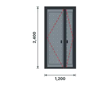 SD03-G Unequal double steel door technical drawing, viewed from outside