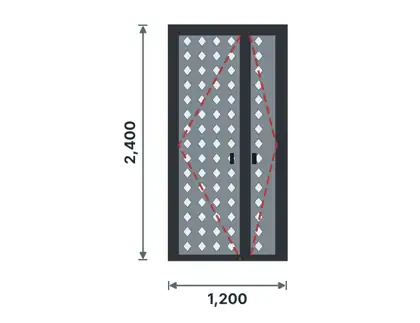 SD03-H Unequal double steel door technical drawing, viewed from outside