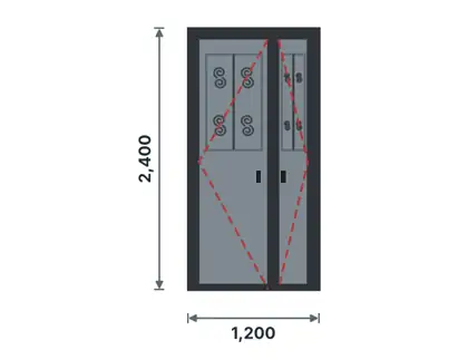 SD03-I Unequal double steel door technical drawing, viewed from outside