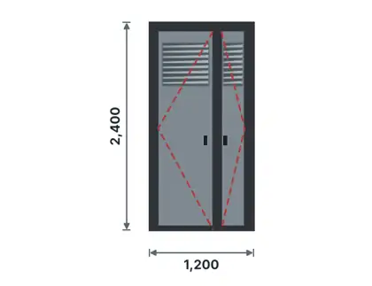 SD03-J Unequal double steel door technical drawing, viewed from outside