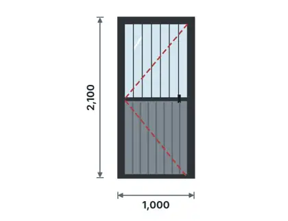 SD04-C Semi-glazed steel door – Vertical fluted ribs + vertical bars glazing drawing