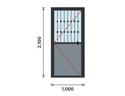 SD04-G Semi-glazed steel door technical drawing, viewed from outside