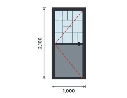 SD04-H Semi-glazed steel door technical drawing, viewed from outside