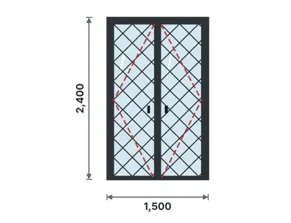 SD05-F Slim-steel glazed French doors technical drawing, viewed from outside