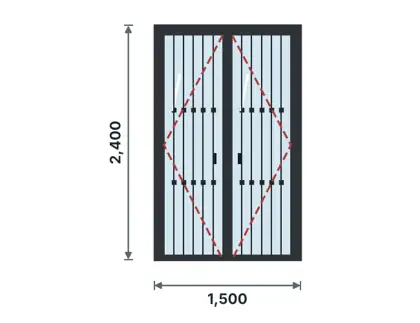 SD05-G Slim-steel glazed French doors technical drawing, viewed from outside