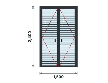 SD05-J Slim-steel glazed French doors technical drawing, viewed from outside